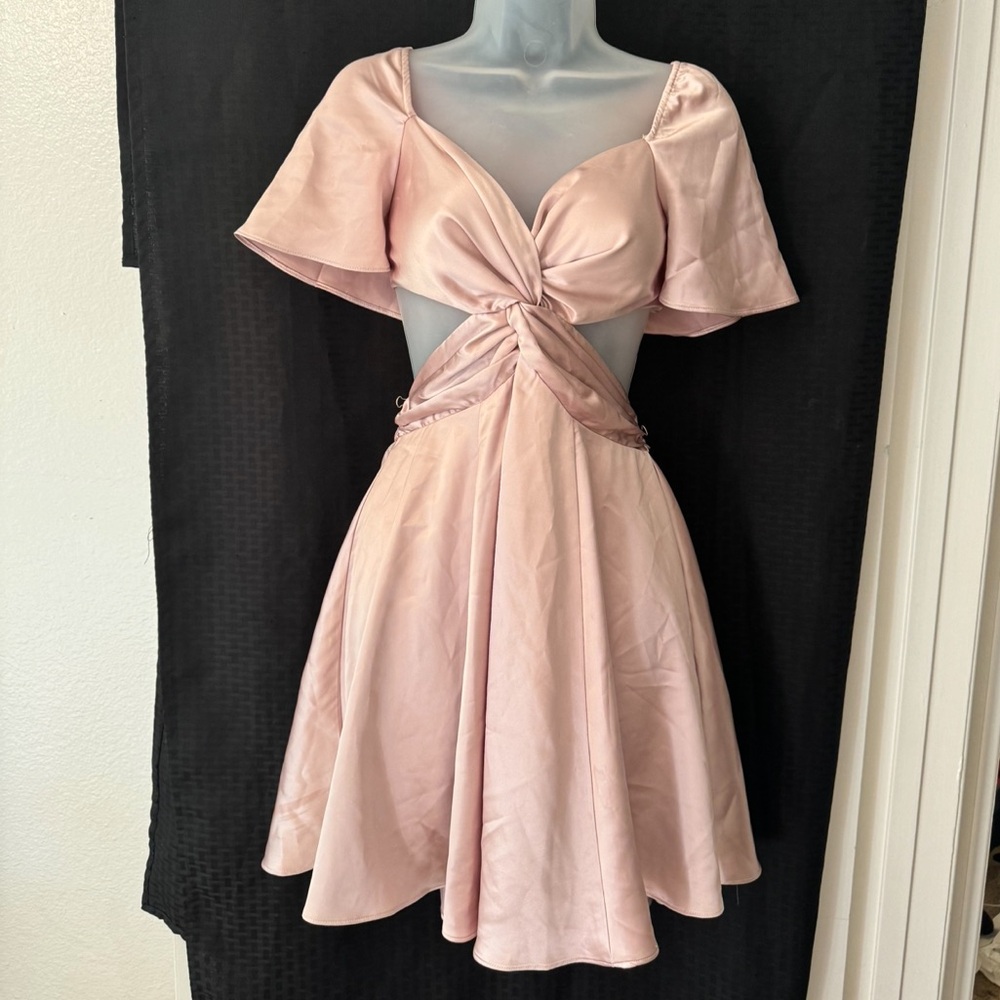 Pink silk dress with open sides & back